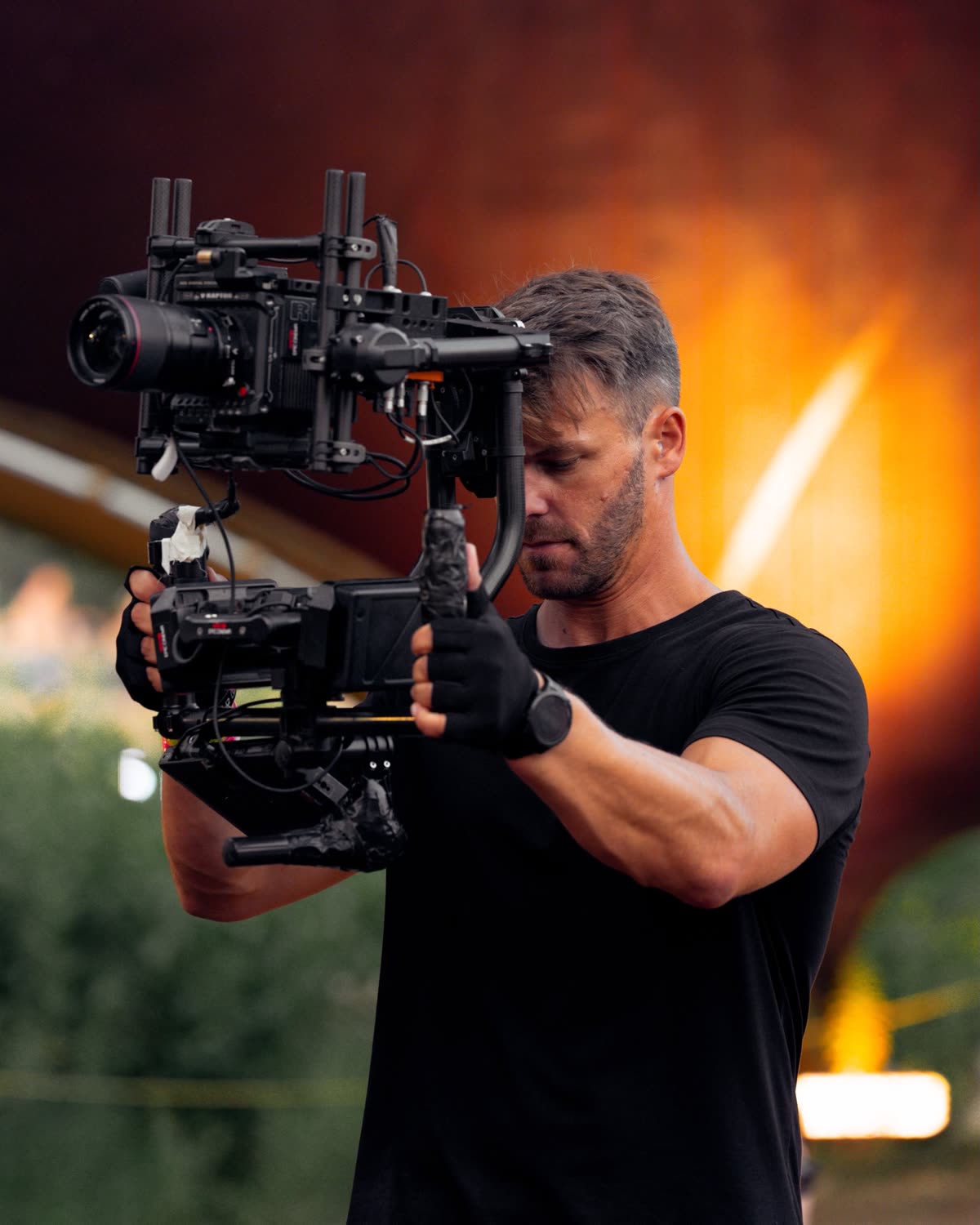 Kevin Kean operating a cinema camera on gimbal